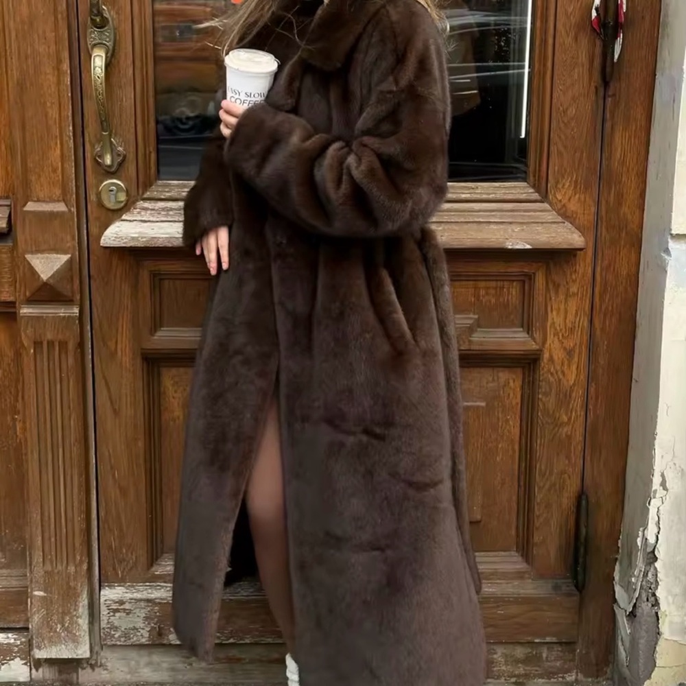 Source Unknown Dark Brown Faux Fur Trench Coat